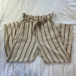 H & M | Women's Cream with Black Stripe High Waist Ruffle Pants | Size 6